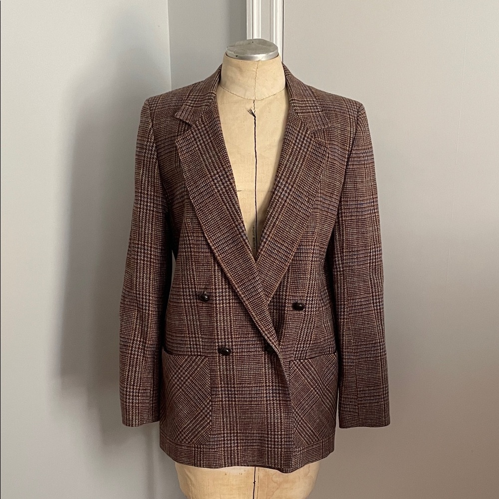 Women's Brown Plaid Double-Breasted Blazer Size 6
